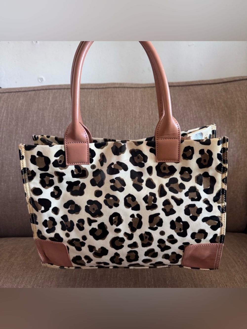 Tory Burch Leopard-Print Canvas Tote with Tan Leather Trim - Picture 2 of 12